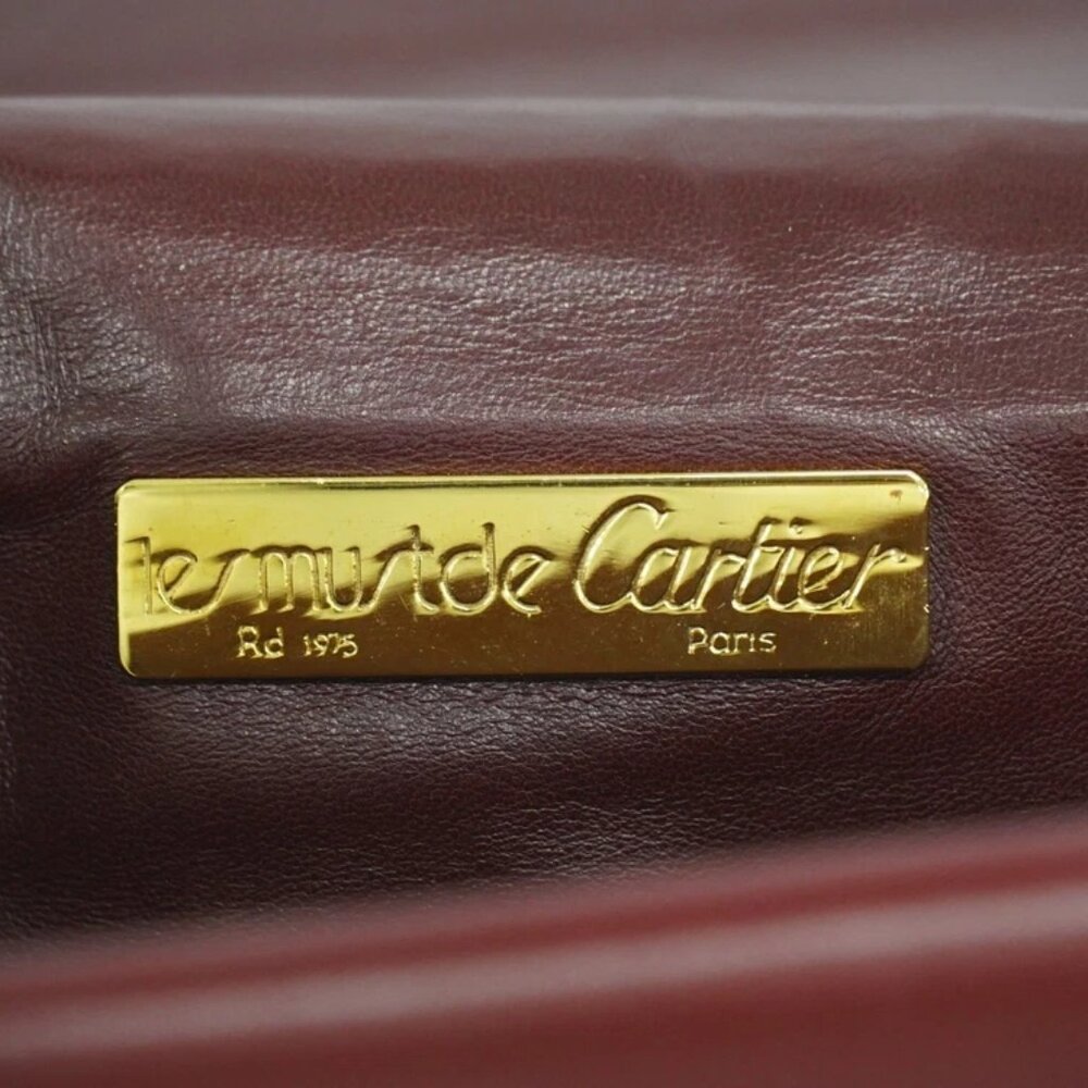Cartier Must Leather Shoulder Crossbody Bag Bordeaux Gold - Picture 13 of 15